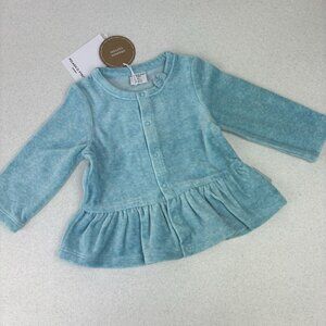 Polarn O. Pyret Teal Terry Embroidered Cardigan NWT 4-6M